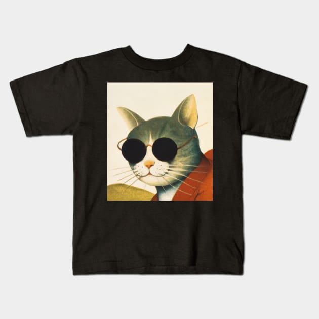 Japanese Ukiyo-e Cool Cat Kids T-Shirt by Matwaaa